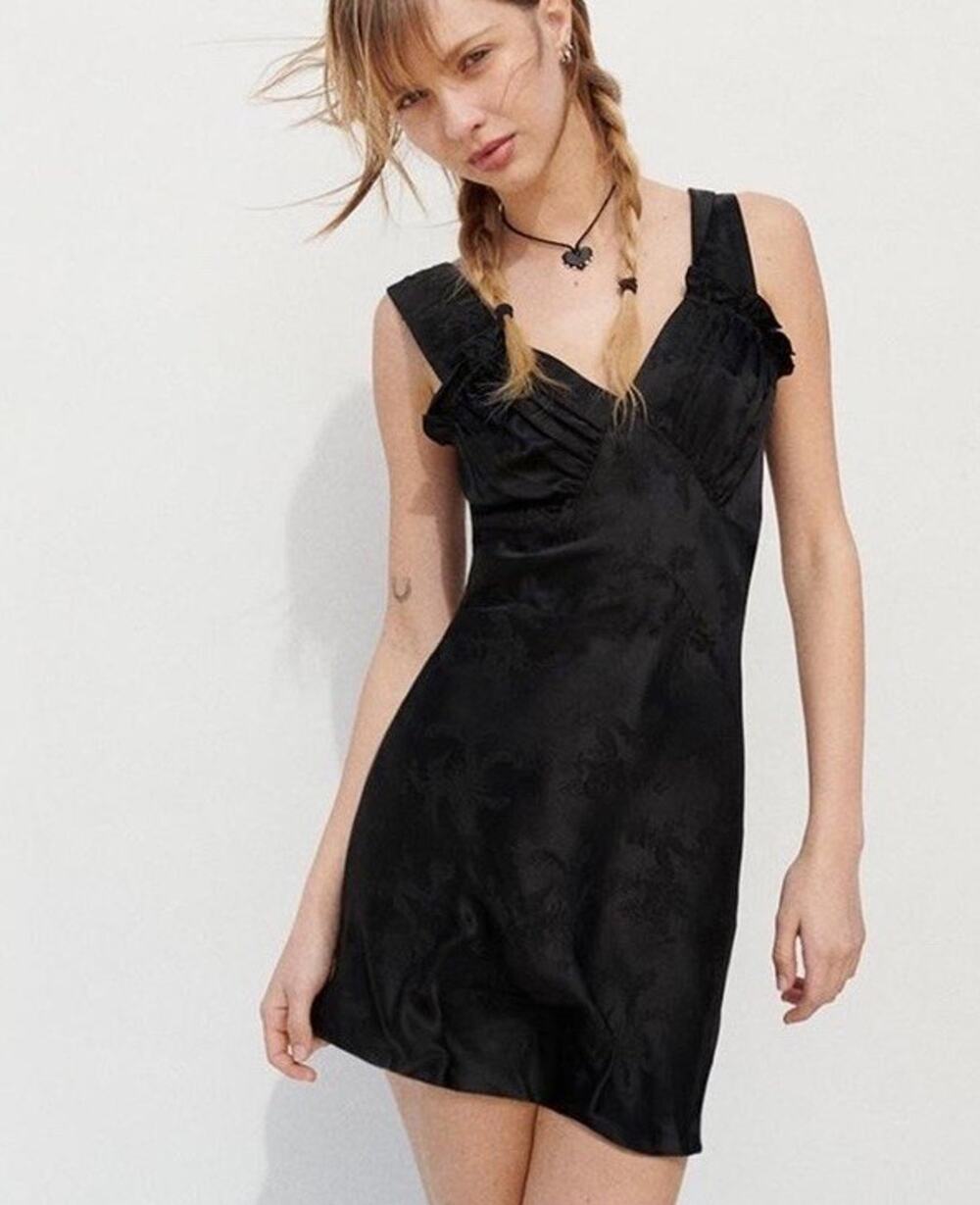 Realisation Par Roxy Black 100% Silk Jacquard Mini Dress Size Medium